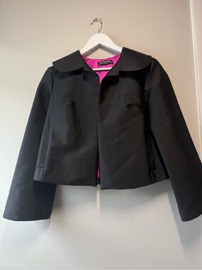 John Paul Ataker Black Cropped Jacket Pink Satin Lining Size 4